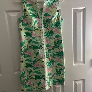 Floral and Bunny pint Sleeveless Dress with Lace Trim